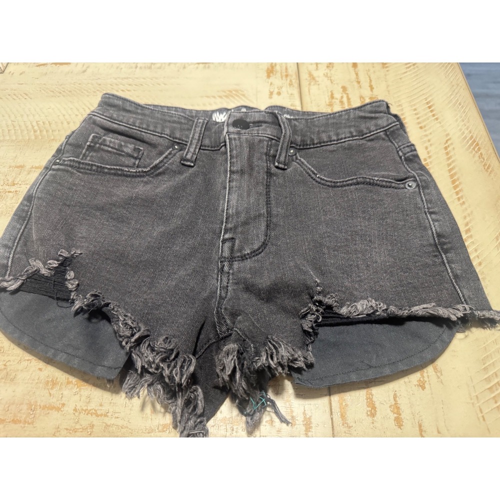 Y2k Mossimo Denim High Rise Shorts black Distressed Frayed Hem Super Stretch